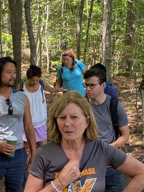Mid-conversation on the trail