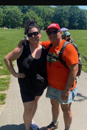 Two hikers in the park